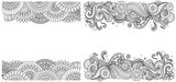 Fototapeta  - Beautiful mandala wave frames set for print on product or adult coloring book, coloring page. Vector illustration