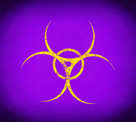 Wall Mural - Yellow biohazard sign over purple background
