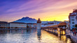 Lucerne, Switzerland; 11/01/2017; Historic city center with its famous Chapel Bridge and Mt. Pilatus on the background. (Vierwaldstattersee),