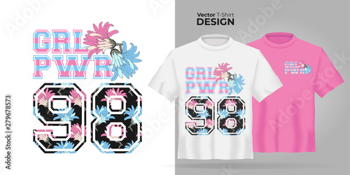 Download Vector Unisex T Shirt Mock Up Set With Type Girl Power 98 3d Realistic Shirt Template