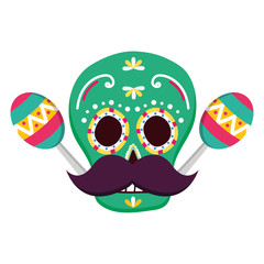 Wall Mural - day of the dead skull mask with mustache and maracas