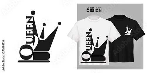 Download Vector female t-shirt mock up set with flat icon queen with princess crown silhouette. 3d ...