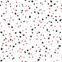 Repeated Red And Black Stars Cute Seamless Pattern For Kids. Red, Black Colors. Vector Illustration.