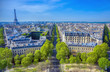 A view of the Eiffel Tower and Paris, France from the Arc de Triomphe.