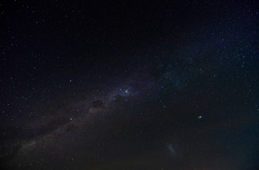 cloudless starlit night sky with milky way and bright stars as panorama view for wallpaper and copy 