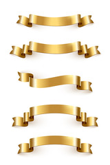 Poster - Golden luxury ribbons set. Vector design elements isolated on white background.