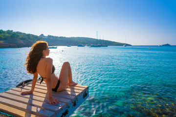 Sticker - Ibiza bikini girl relaxed at Portinatx beach