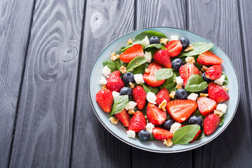 Poster - Summer Strawberry salad with spinach , cheese , nuts and blueberry