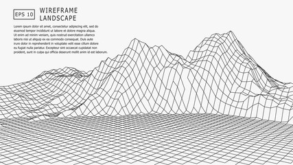Wireframe terrain polygon landscape design. Futuristic 3D cartography. EPS 10