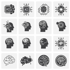 Poster - Artificial Intelligence Ai related icons set on background for graphic and web design. Simple illustration. Internet concept symbol for website button or mobile app.