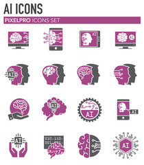 Poster - Artificial Intelligence Ai related icons set on background for graphic and web design. Simple illustration. Internet concept symbol for website button or mobile app.