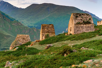 Wall Mural - View of medieval tombs in City of Dead in Eltyulbyu, Kabardino-Balkaria, Russia