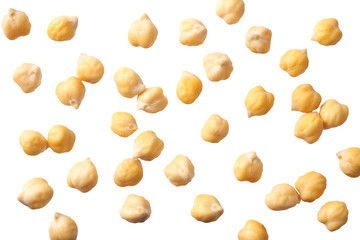 chickpeas isolated on white background. top view