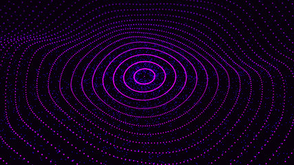 Poster - Abstract dynamic wave of particles. Network of bright points or dots. Big data. Digital background. Spider's web. 4K illustration. 3d rendering.
