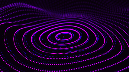 Poster - Abstract dynamic wave of particles. Network of bright points or dots. Big data. Digital background. Spider's web. 4K illustration. 3d rendering.