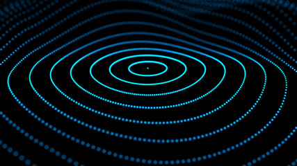 Poster - Abstract dynamic wave of particles. Network of bright points or dots. Big data. Digital background. Spider's web. 4K illustration. 3d rendering.
