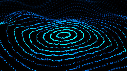Poster - Abstract dynamic wave of points and lines. Network of bright particles connected by lines. Big data. Digital background. Spider's web. 4K illustration. 3d rendering.