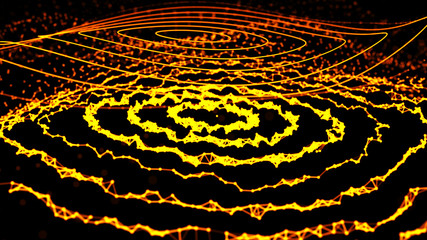 Poster - Abstract dynamic wave of points and lines. Network of bright particles connected by lines. Big data. Digital background. Spider's web. 4K illustration. 3d rendering.