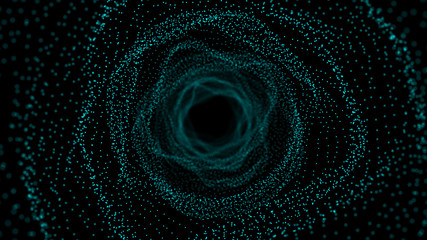 Fototapete - Abstract interstellar tunnel or portal. 3D wormhole of particles. 4K illustration. Wireframe. 3d rendering.