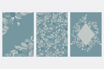 Wall Mural - Cards set with light blue vintage floral ornament