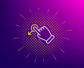 Poster - Drag drop gesture line icon. Halftone pattern. Slide arrow sign. Swipe action symbol. Gradient background. Drag drop line icon. Yellow halftone pattern. Vector