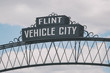 Flint, Michigan downtown gateway sign showing Vehicle City. Known widely for their water quality and safety issues.