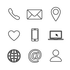 Poster - set of contact us linear icon. web communication icons isolated. mail phone location website account