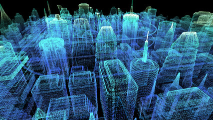 Leinwandbilder - Futuristic holographic city digitally generated image virtual reality matrix particles in cyber space background environment