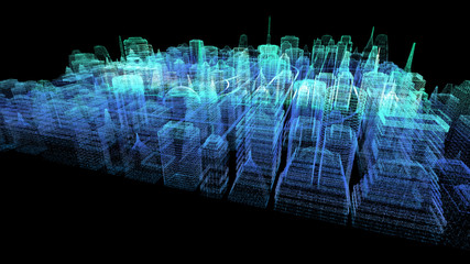 Fototapete - Futuristic holographic city digitally generated image virtual reality matrix particles in cyber space background environment