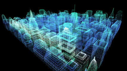 Leinwandbilder - Futuristic holographic city digitally generated image virtual reality matrix particles in cyber space background environment