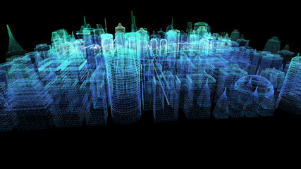 Poster - Futuristic holographic city digitally generated image virtual reality matrix particles in cyber space background environment