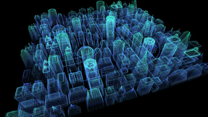 Aufkleber - Futuristic holographic city digitally generated image virtual reality matrix particles in cyber space background environment