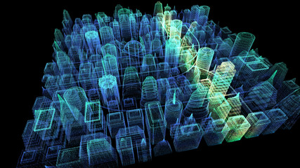 Leinwandbilder - Futuristic holographic city digitally generated image virtual reality matrix particles in cyber space background environment