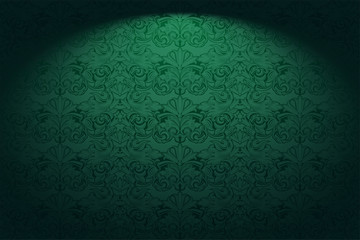 royal, vintage, gothic horizontal background in green with a classic baroque pattern, rococo.with di