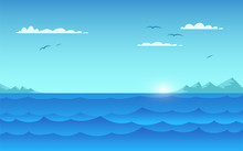 Sea Panorama, Seascape Flat Vector Illustration