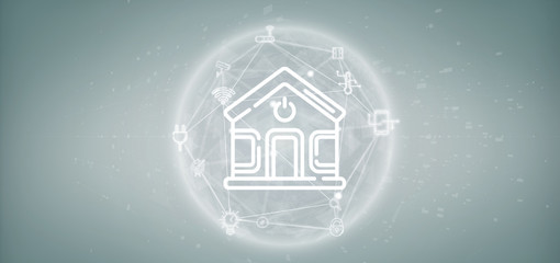 Poster - smart home interface with icon, stats and data 3d rendering