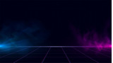 Synthwave vaporwave retrowave cyber background with copy space, laser grid, starry sky, blue and purple glows with smoke and particles. Design for poster, cover, wallpaper, web, banner, etc.