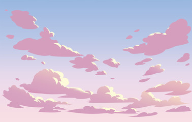 Wall Mural - vector landscape sky clouds. plane in the sky. cartoon anime style. background design