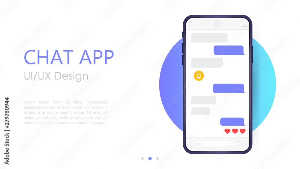 Mobile chat app mockup. UX or UI design. Smartphone Isolated on white ...