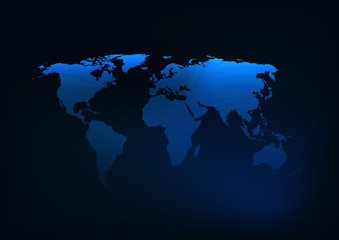 Wall Mural - Futuristic glowing dark blue world map silhouette.