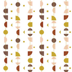 Poster - Abstract geometric vector seamless pattern inspired by mid-century modern fabrics. Simple shapes in retro pastel colors and textured background. Clipping mask is used for easy editing. eps 10 vector