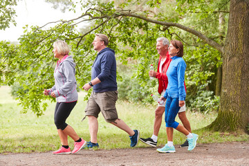 senior group walking in nature