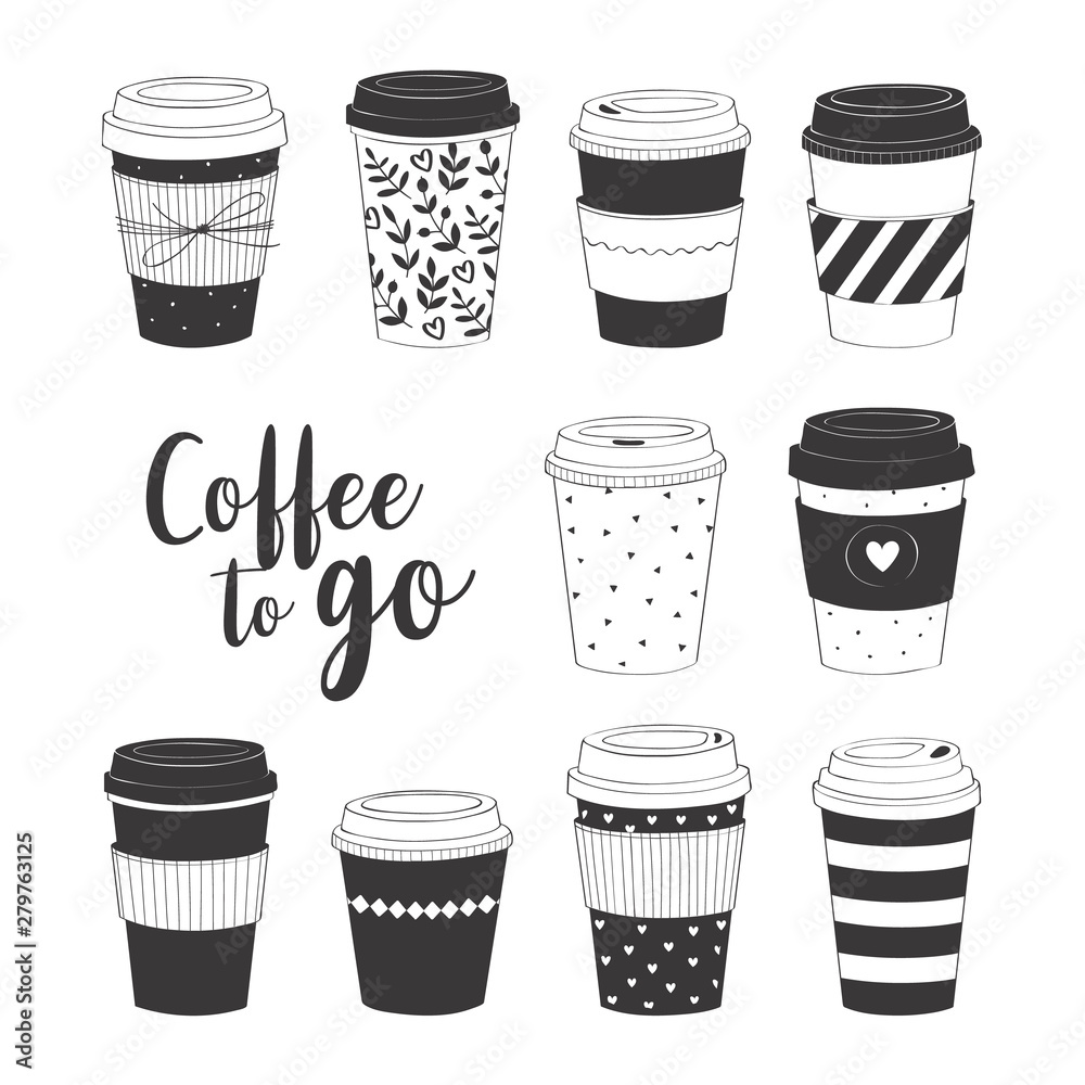 Coffee cup set. Vector collection with various disposable cups of ...