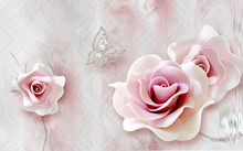 3d Illustration, Light Background, Large Pink Roses