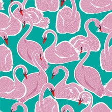 Sweet Hand Drawn Pink Swan Doodle Sketch Seamless Pattern On Vector Design For Fashion ,fabric ,web, And All Prints