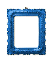 Picture blue  wooden frame for design on white isolated background