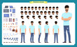 © Dmytro - Hipster creation kit. Set of flat male cartoon character body parts, skin types, facial gestures, hairstyles, trendy clothing, stylish accessories isolated on white background. Vector illustration.