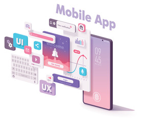 Vector mobile app creation illustration