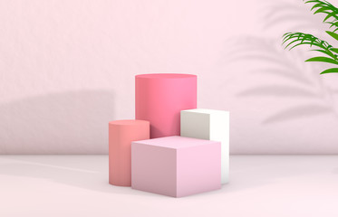 Leinwandbilder - 3d rendering. Natural beauty backdrop for cosmetic product display. fashion beauty pink color background.