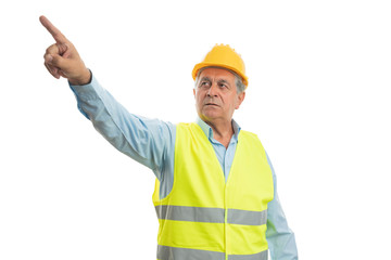 Builder man pointing at camera